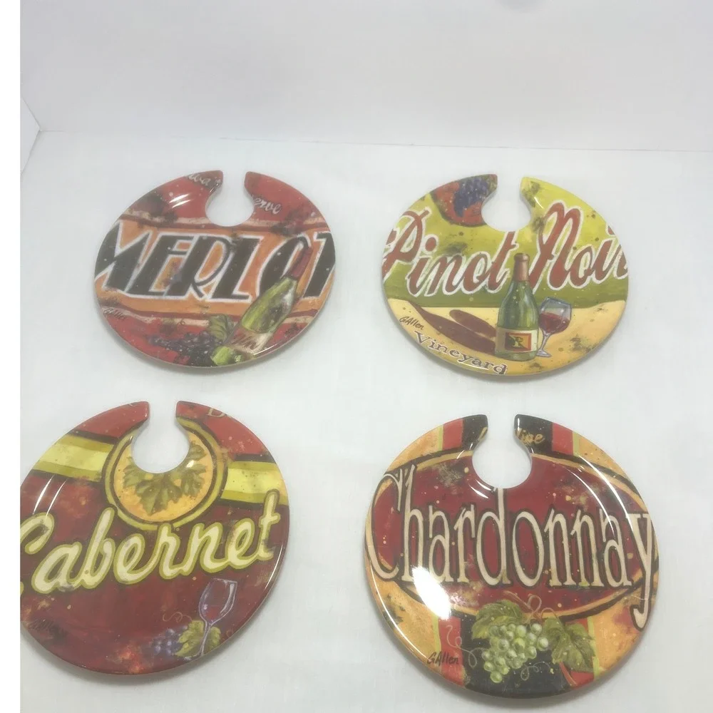 Set 4 Evergreen Earthware Wine Plates Cabernet Merlot Pinot Noir Chardonnay 7.5